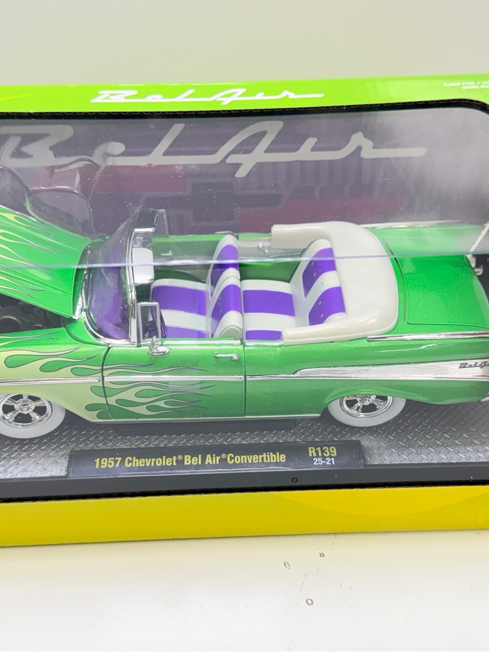 M2 machine 1957 Chevrolet Bel Air Convertible Toy Car - Green & Purple.